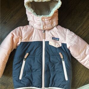 Patagonia Tribbles Reversible Hoody Kids Jacket - Mallow Pink and Navy